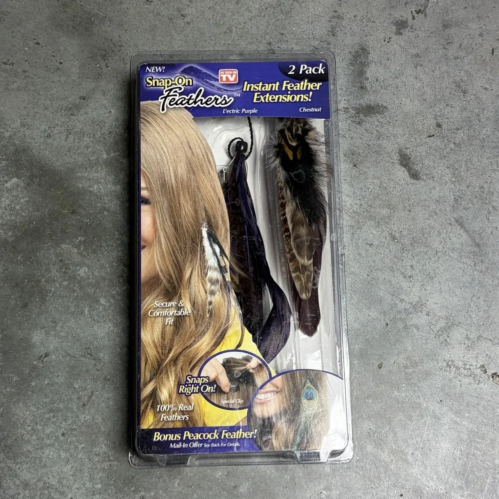 Snap On Feathers Instant Hair Extensions Y2K Seen On TV Real Purple Chestnut 2Pk
